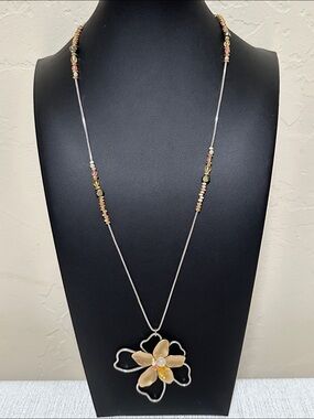 Two-tone Flower & Bead Adjustable Slider Necklace